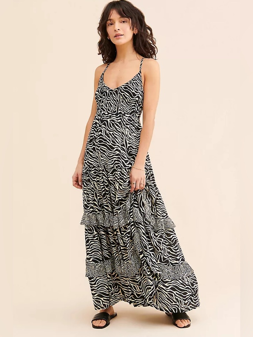 Lusana Marise Maxi Tiered Dress Zebra Print Women’s Small (4)